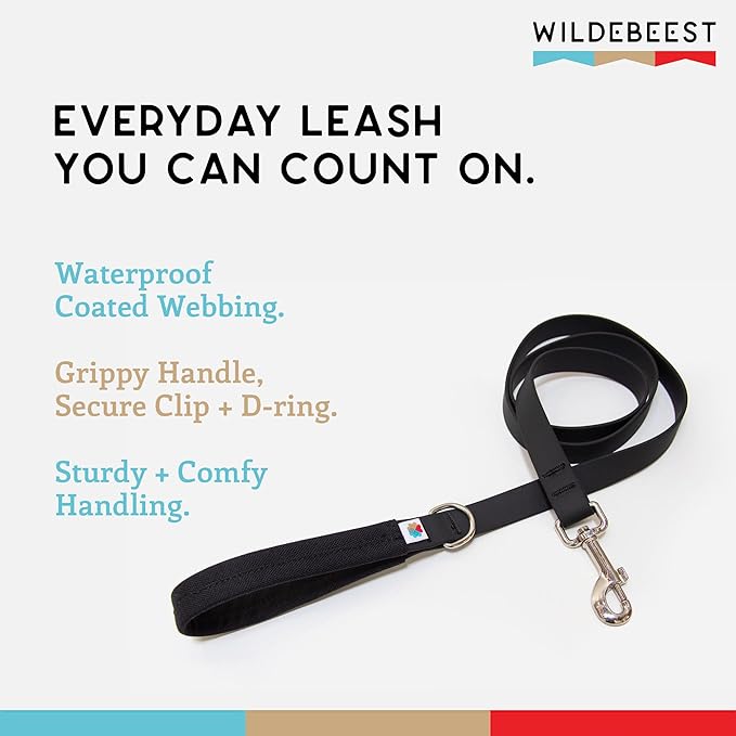 Wildebeest Funston Waterproof Dog Leash - Heavy Duty 6ft Long Leash for Small, Medium and Large Dogs - 1000D Nylon Scratch & Stink-Resistant & Pill-Free - Nylon Wrap Handle (3/4" Wide, 6 ft Length)