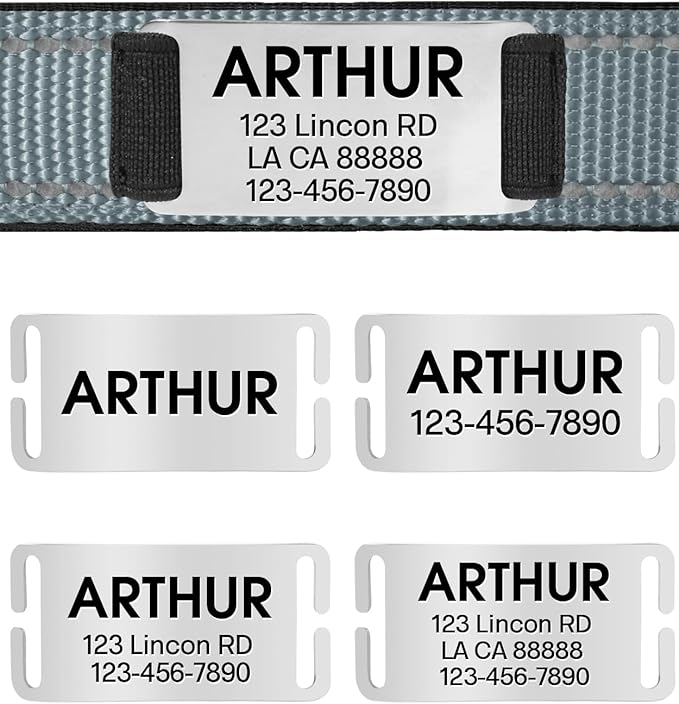 Joytale Personalized Dog Collars with Engraved Name Plate, Silent No Jingle Custom Nylon Collar with Fixed ID Tag, Reflective Soft Neoprene Padded Breathable for XLarge Dogs, Gray
