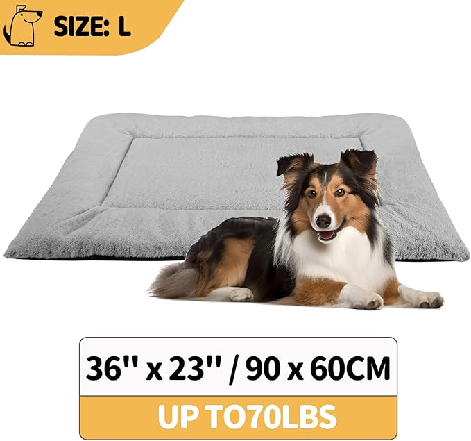 Dog Crate Pad Washable, Plush 36 x 23 Inch Anti-Slip Kennel Mat for Medium to Large Dogs up to 70 lbs, Fits Wire or Metal Crates, Travel, Home, Training Use, Dark Grey