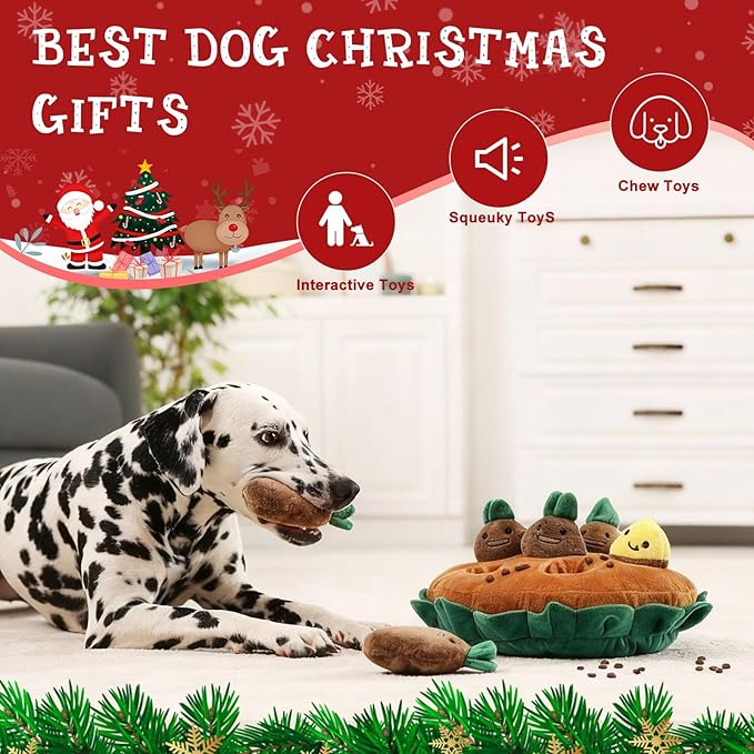 Skylety 7 Pcs Interactive Sweet Potato Dog Toy Set Snuffle Toy with Treat Hiding Puzzle and Squeaky Plush, Durable Vegetable Dog Toys for Small Medium Dogs, Training and Boredom Relief Plaything