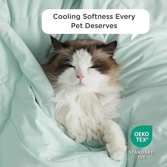 Bedsure Premium Cooling Blanket for Extra Large Dog - Q-MAX>0.5, Breathable Summer Washable Cold Pet Mat, Soft Durable Self Cooling Dog Mat for Hot Weather, Turquoise Green, 50x60