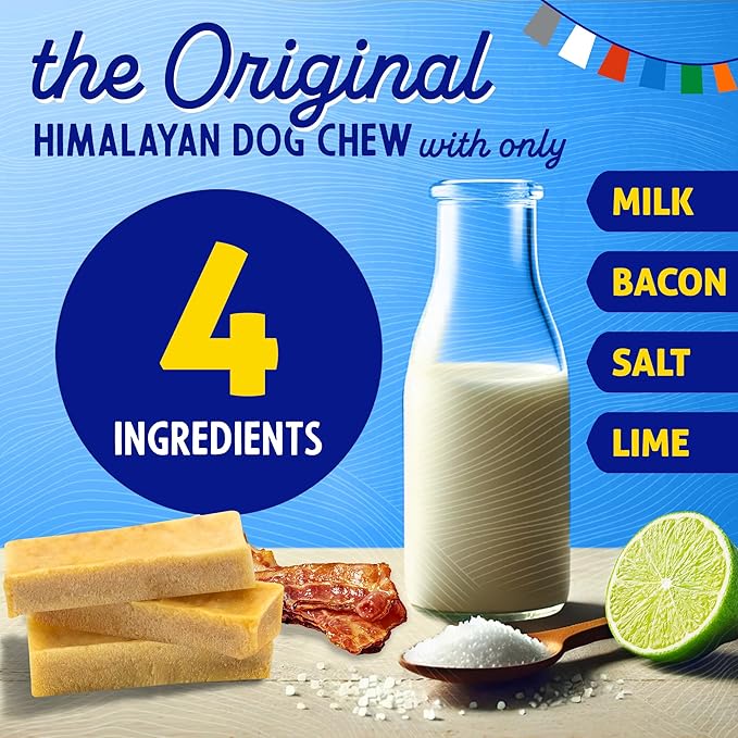 Himalayan Dog Chew Original Yak Cheese Chew, Bacon, 1 Medium Stick, 2.3 oz, Gluten Free, Healthy Treats, Grain & Lactose Free 100% Natural, Long Lasting, for Dogs Under 35 lbs