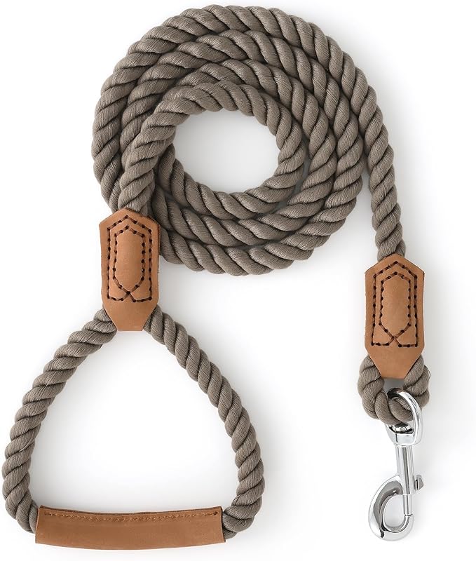 Mile High Life Dog Leash, Braided Cotton Rope Leashes with Leather Handle - Heavy Duty Metal Clasp, 6FT, 1/2" Thick - Wedding, Walking & Training Leash for Small Medium Large Dogs (Camel)