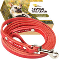 ADITYNA - Premium Leather Dog Leash - 6 ft, Heavy-Duty, Soft & Strong for Small/Medium Dogs (Small: 6 ft x 1/2", Red)