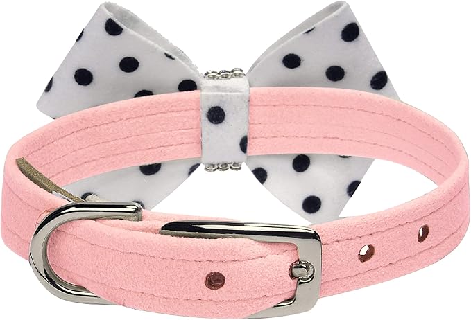 Susan Lanci Designs Ultrasuede Premium Dog Collar with Nouveau Bow, Puppy Pink, TC