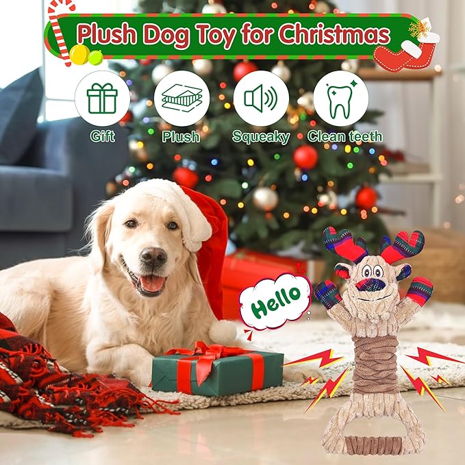 Christmas Dog Toys, Plush Squeaky Dog Toy with Crinkle Paper, Cute Christmas Puppy Toys with Cotton, Durable Interactive Dog Chew Toys for Puppy Small Medium Large Breed