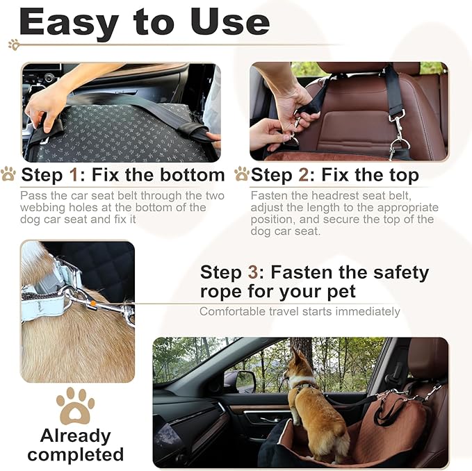 Car Dog Booster Seat,Interior Height 7 Inches Elevated for Small Dog up to 35 lbs,Pet Car Travel Safety Seat with 2 Safety Leashes,Storage Pockets,Non-Slip Bottom(Lookout-Black Outside Grey Inside)