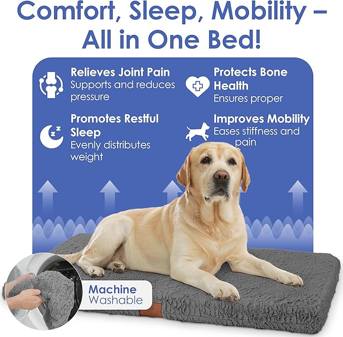 American Kennel Club Orthopedic Memory Foam Dog Crate Mat, Egg Crate Foam Cushion, Washable Cover, Non-Slip Base, Eases Joint Pain, Breathable, Durable, 42x27, Gray