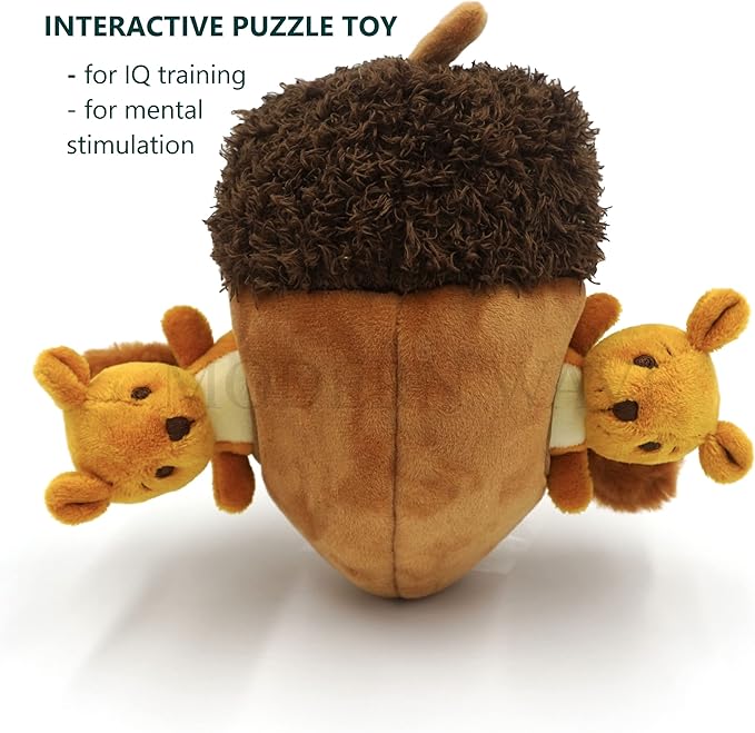 MODERN WAVE - Interactive Squeaky Plush Hide and Seek Squirrel Type Puzzle Toy for Dogs, Medium Size (Acorn and Squirrels)