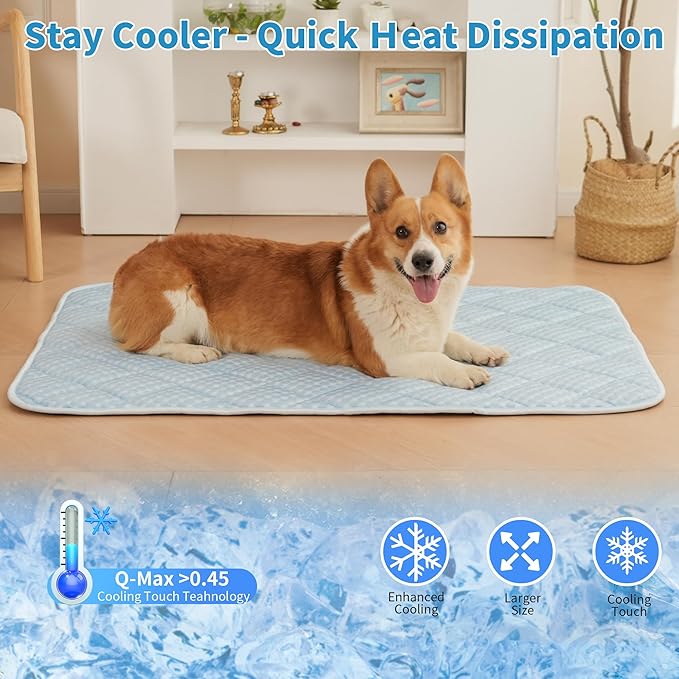 Dog Cooling Mat, Washable Cooling Mat for Dog, Foldable Kennel Pet Bed, Cool Pad (Cool &Warm Surface) for All Seasons Use, Pet Pads for Cats Use in Crate (44 X 32 Inch - Extra Large -)
