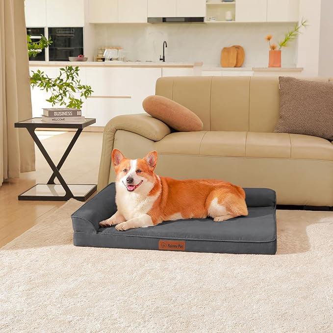 Orthopedic Dog Bed for Large Dogs, 36"x27"x6" Memory Foam Pet Bed with Washable Microsuede Cover, TPU Waterproof Liner & Nonskid Bottom, for Indoor, Outdoor, Crate ＆ Car Use, Dark Grey