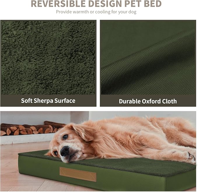 Orthopedic Dog Crate Bed for Extra Large Dogs, XXL Waterproof Comfort Pet Bed with Egg Crate Foam 47x29 Inch, Removable Oxford Cover, Olive Green