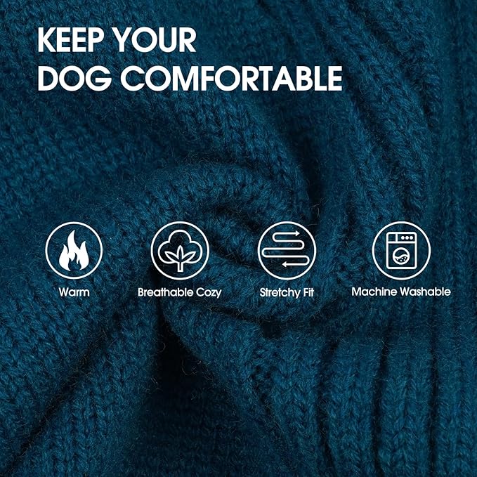 IECOii Dog Sweaters For Medium Dogs Girl Boy,Holiday Knit Doggy Sweatshirt with Sleeve,Turtleneck Thick Warm Dog Sweaters for Winter,Pullover Knitwear for French Bulldog,Boston Terrier(Peacock Blue,L)