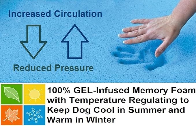 Dogbed4less Orthopedic Gel Cooling Memory Foam Dog Bed with Waterproof Liner and External Washable Suede Cover for Small to Medium Pet