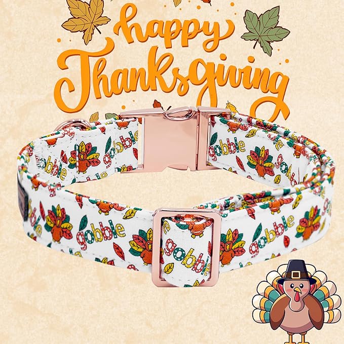 Elegant little tail Thanksgiving Dog Collar, Turkey Pet Collars Flower Red Metal Buckle Collar Puppy Girl Boy Holiday Cotton Soft Flower Adjustable Dog Collar for Large Dogs
