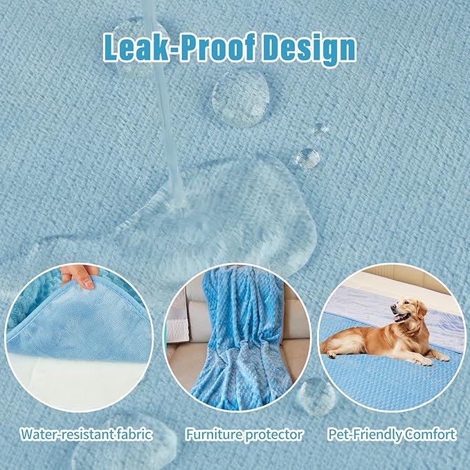 Water Resistant Blanket for Bed Couch Sofa, 60"x80" Reversible & Washable Microfiber Blanket, Queen Size Waterproof Throw, Pet Friendly & Leakproof (Sky Blue/Pale Blue)