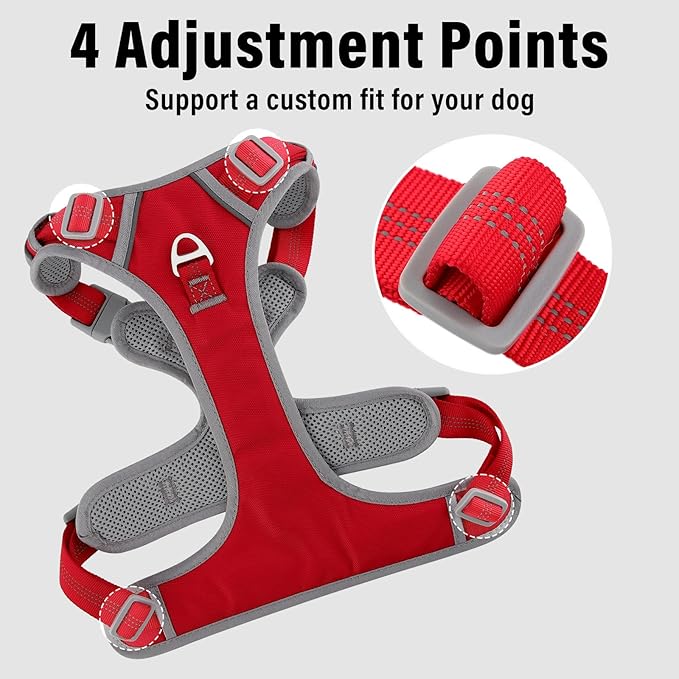 Plutus Pet No Pull Dog Harness, Release at Neck, Reflective Adjustable Dog Vest Harness, Easy Control Handle for Walking, for Small Medium Large Dogs, Red, L