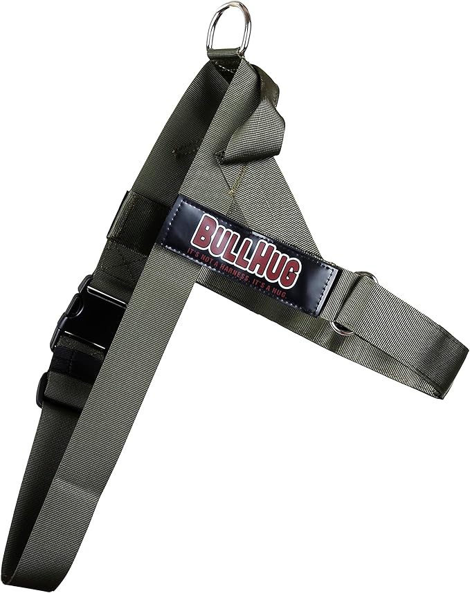 BULLHUG Adjustable Dog Harness– No Pull, No Choke – for English Bulldogs, French Bulldogs, Pugs & Broad-Chested Breeds – Easy, Safe Walks (Olive Green, Small)
