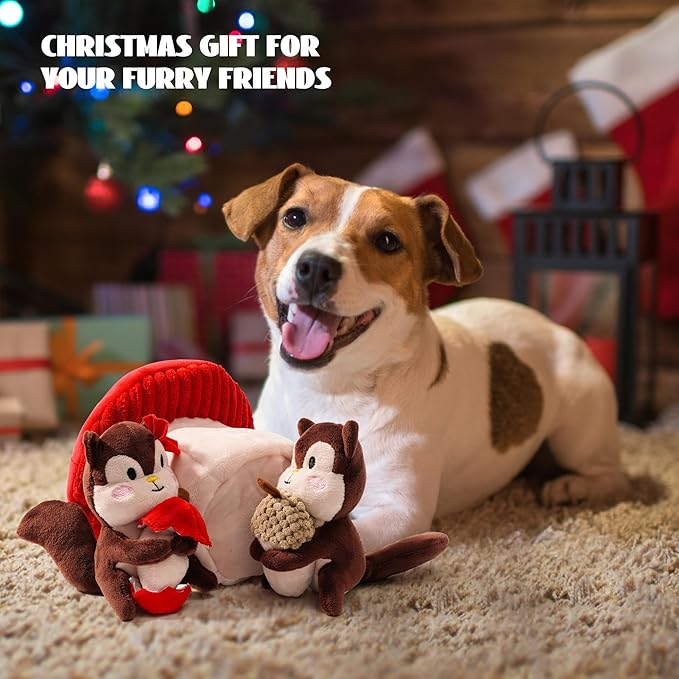 Nocciola Squirrel Dog Squeaky Toys-Hide and Seek Plush Dog Toys, Small Dog Toys for Boredom, Christmas Dog Toys for Small and Medium Size Dogs, Puppy Toys Pet Supplies