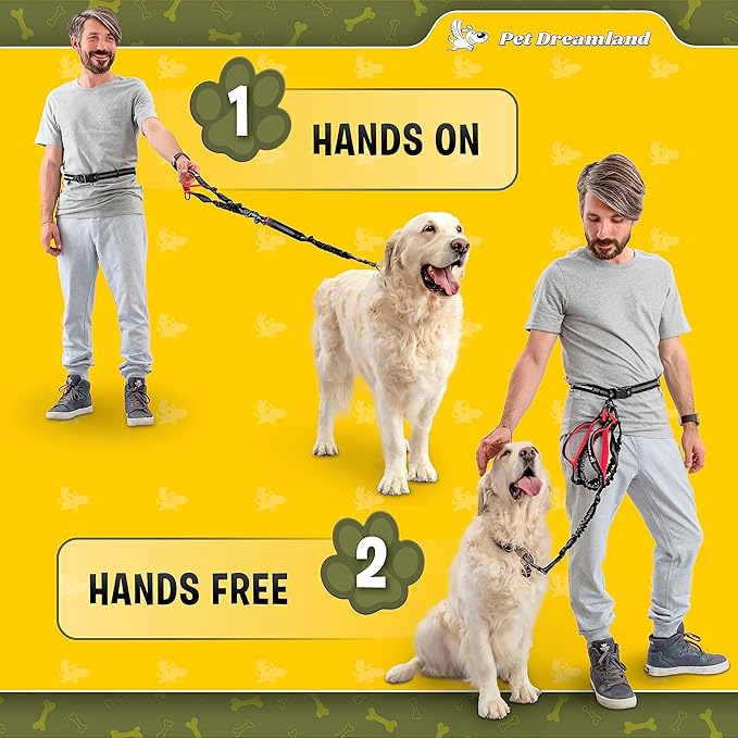 Pet Dreamland Exquisite Hands Free Dog Leash for Large Dogs. Ultimate Comfort & Freedom for Running, Walking, Hiking. Premium Quality, Durable & Versatile Waist Leash. Your Dog Will Love It.