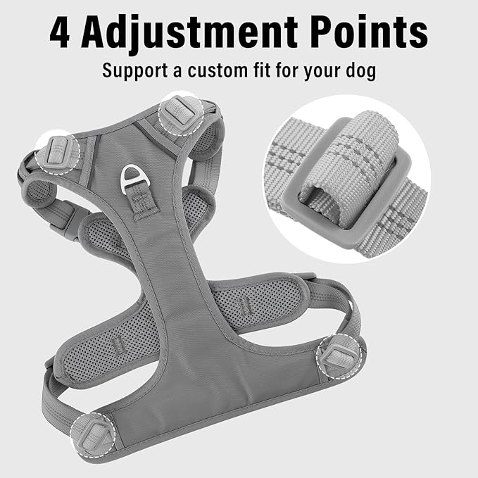 Plutus Pet No Pull Dog Harness, Release at Neck, Reflective Adjustable Dog Vest Harness, Easy Control Handle for Walking, for Small Medium Large Dogs, Gray, M
