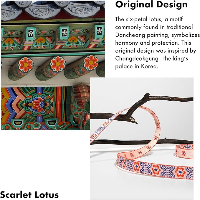 Signature Dog Leash – 63in Durable Double-Sided Jacquard Webbing, Ergonomic 0.8in Grip, Safety-Tested Hardware – Made in Korea (Basic, Scarlet Lotus)