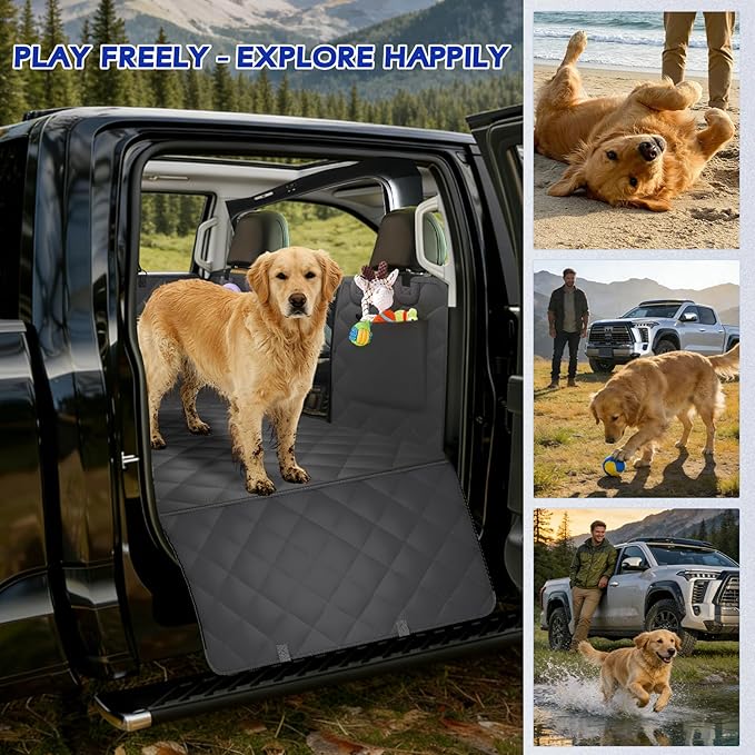 AIREDOULER Truck Dog Seat Cover Back Seat, Hard Bottom Dog Hammock for Car 1.2" Comfort Soft Foam, Waterproof XL Large Pet Extender Bed Supports 560lbs, Durable Platform Protector Full Size Crew Cab