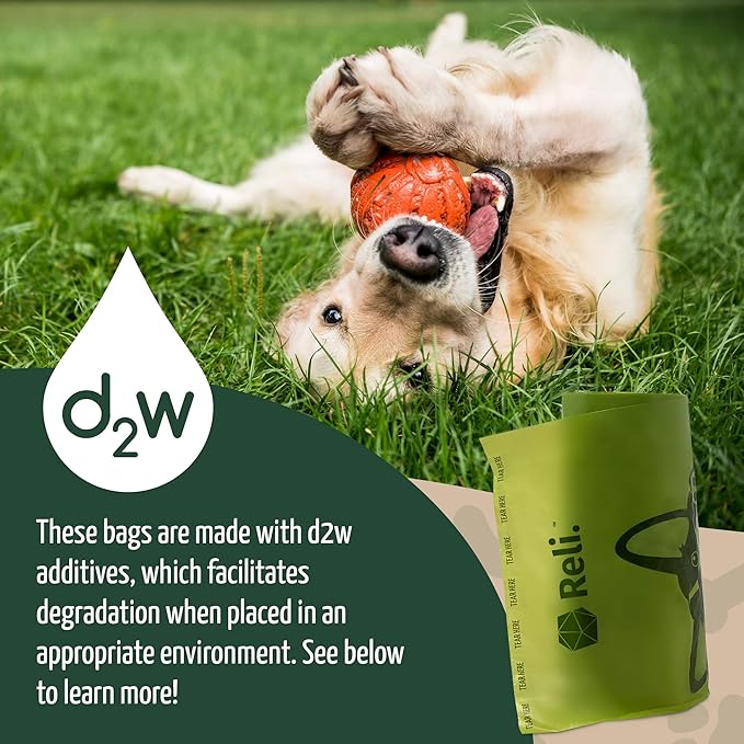 Reli. Biodegradable Dog Poop Bags w/Holder (360 Count - 24 Rolls) | 9x13" Large Dog Bags for Poop w/Dispenser | Green Eco-Friendly | Oxobiodegradable Pet Waste Disposal Refills (Unscented)