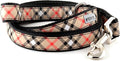 THE WORTHY DOG 5 FT Nylon Dog Leash for Medium to Large Dogs, Metal Quick Clip, Plaid Pattern, Tan, Large