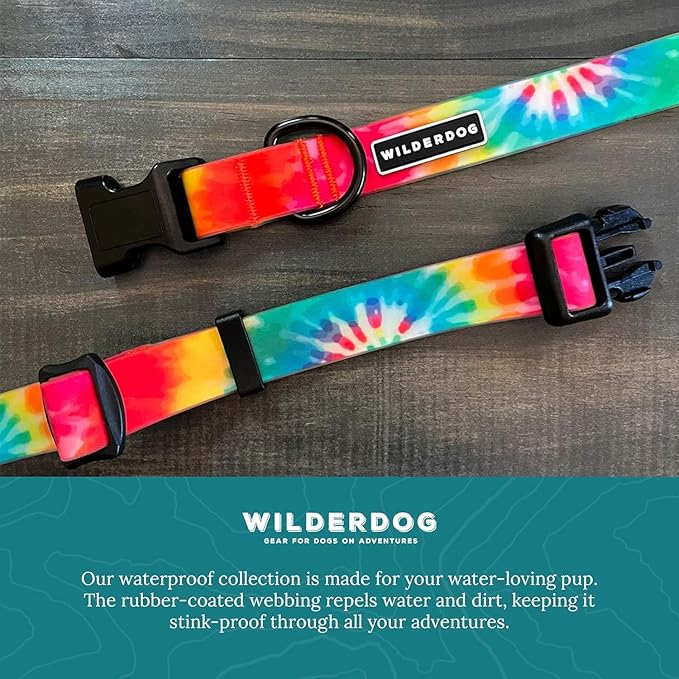 Wilderdog Waterproof Dog Collar - Repels Water & Dirt - Small 11"-15" - Tie Dye