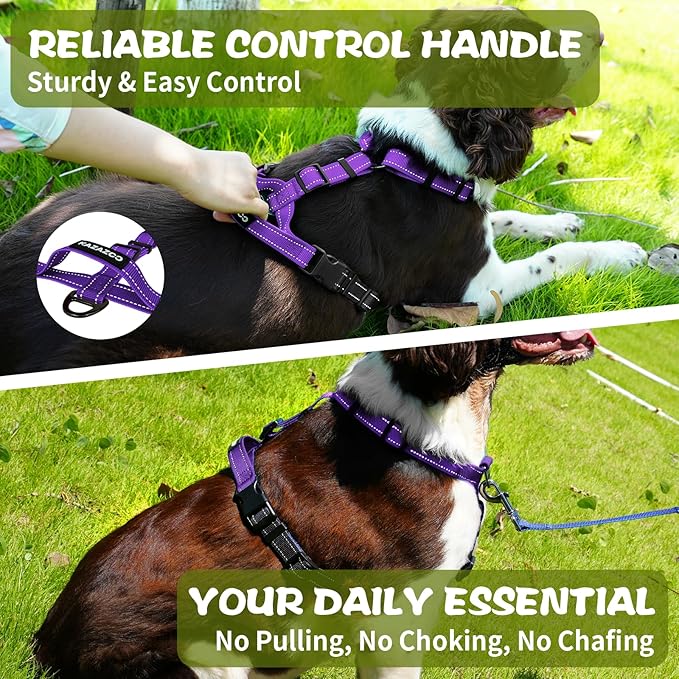 Dog Harness,Adjustable No Pull Dog Harness,Y-Shaped Design,Buckle-Neck Balance Harness with Reflective, Ideal for Dog Training Hiking, Easy Walk Harness,Durable High-Tensile Nylon Purple-S
