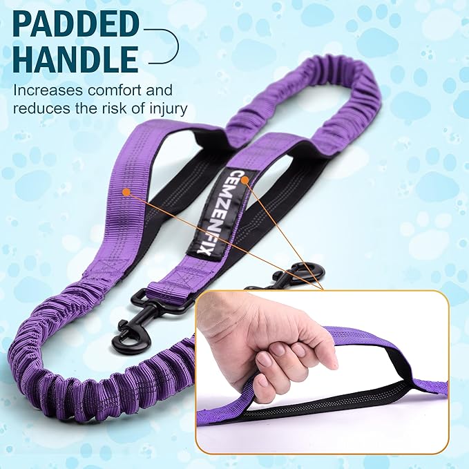 Hands Free Dog Leash with Waist Belt – No-Pull Bungee, Dual Padded Handles & Zipper Pouch for Running, Walking & Training – Adjustable Waist Leash for Large & Medium Dogs