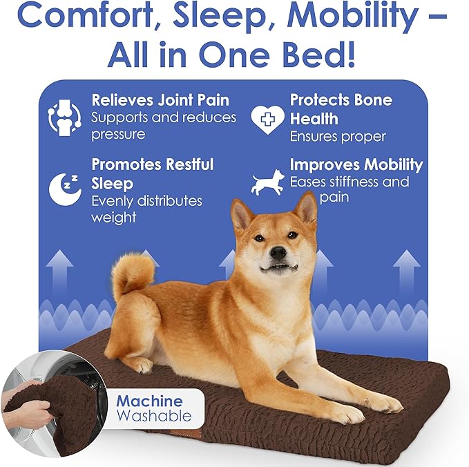 American Kennel Club Orthopedic Memory Foam Dog Crate Mat, Egg Crate Foam Cushion, Washable Cover, Non-Slip Base, Eases Joint Pain, Breathable, Durable, 36x23, Brown
