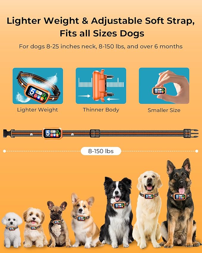 Upgraded Dog Bark Collar, Smart AI Barking Collar with 5 Modes & 5 Adjustable Sensitivity & Bark Counter, Waterproof Activated Shock Collar for Small Medium Large Dogs 8-150lbs with AirTag Case