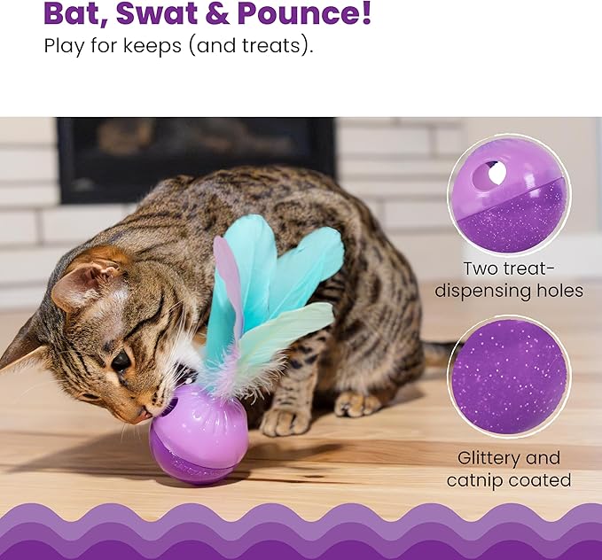 Catstages Feather Treat Stuffer Cat Toy – Interactive Cat Toy with Catnip for Treat Dispensing & Mental Stimulation, Purple