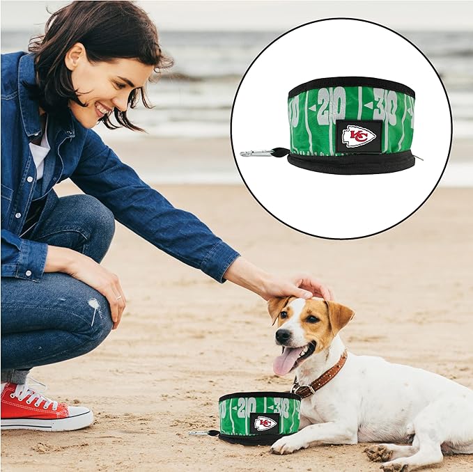 NFL Kansas City Chiefs Pets First Collapsible Dog Travel Bowl Set, 2 Pack Food and Water Bowls for Dogs, Best Portable & Lightweight Leak-Proof Dog Bowls for Travel