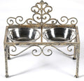 Elevated Dog Bowls for Large Dogs, Metal Raised Dog Feeder, Lifted Dogs Dish Stand with Double Stainless Steel Bowls for Food and Water, Antique Gold Finish Tall Dog Bowl Stand - Height 8.78"