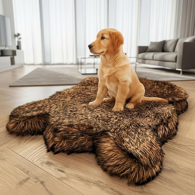 IHAPPYDOG Luxury Faux Fur Orthopedic Dog Bed, Memory Foam Dog Bed for Small, Medium, Large and XL Pets, Fluffy Pet Bed with Waterproof and Washable Cover (Brown, 40"x25")