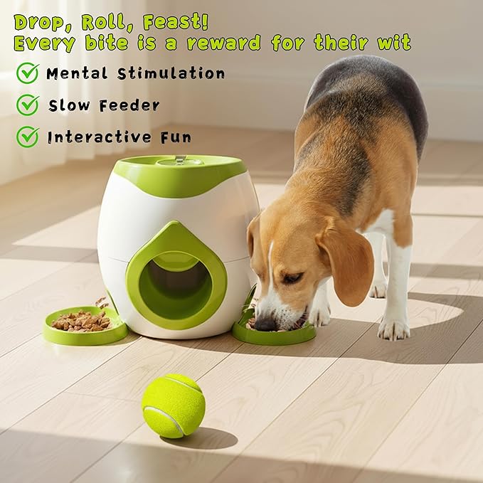 ABULL Interactive Dog Puzzle Toy - Drop The Ball to Get Treats, 2-in-1 Treat Dispenser & Slow Feeder for Healthy Eating, Keep Them Busy and Stop Boredom, Fun and Durable for All Breed (Green)