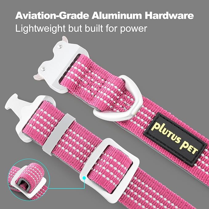 Plutus Pet Reflective Dog Collar with Aviation Aluminum Buckle, Neoprene Padded for Comfort, Lightweight, Heavy Duty Nylon Collar for Puppy Small Medium Large Dogs (Pink, S)