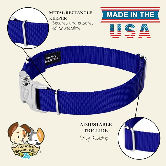 Country Brook Petz - Premium Nylon Dog Collar with Metal Buckle for Small Medium Large Breeds - 10+ Cool Colors (Extra Large, 1 Inch, Bright Royal Blue)