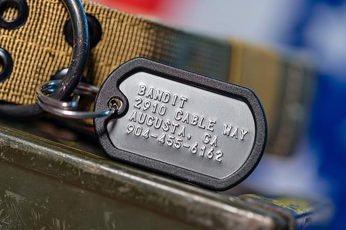 Dog Tags for Dogs, Custom Dog Collar ID Tag Personalized for Pets - Super Tough, Quiet Embossed Military Style Stainless Steel Dog Name tag (Black)