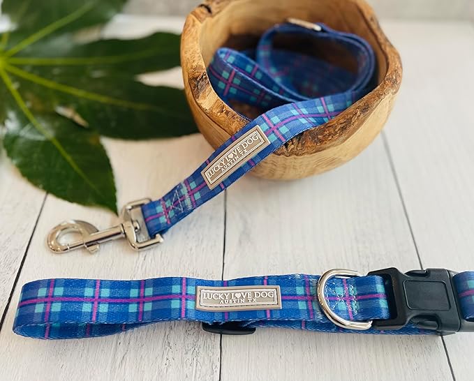 Lucky Love Dog, Blue & Violet Plaid Dog Leash - Comfy & Soft, Cute for Boy & Girl Dogs - Large, Scotty Leash