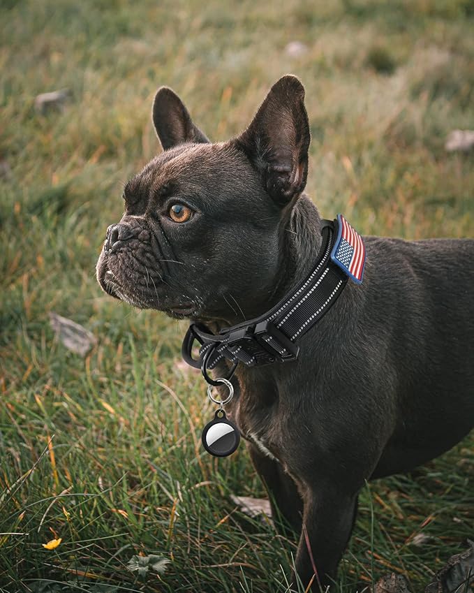 AUBELL Reflective Tactical Dog Collar,Adjustable Military Heavy Duty K9 Collars with Handle and Quick Release Metal Buckle Great for Extra Large Dogs, with Airtag Case and 2 Patches (Black,XL)