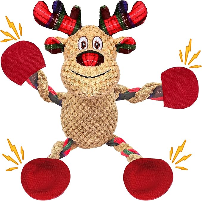 Christmas Plush Squeaky Dog Toy With Crinkle Paper, Cute Puppy Toys With Cotton, Durable Interactive Chew Toys for Small Medium Large Breed