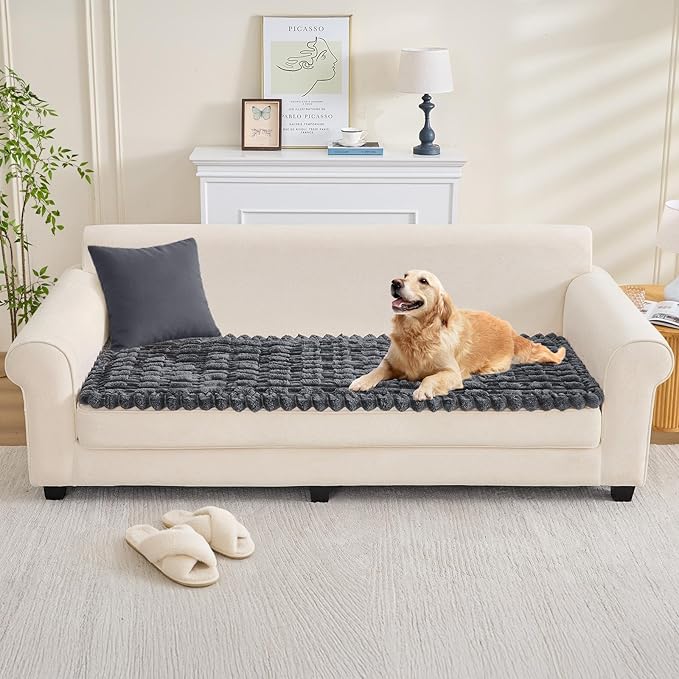 Couch Cover for Dogs, Non Slip Fuzzy Pet Couch Covers for Sofa,Pet Friendly Dog Mat for Couches and Sofas,Thick Soft Sofa Slipcovers Cushion Protector(Dark Gray, 28" x 83"/70 x 210cm)