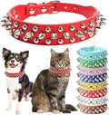 Red Dog Collar with Spikes, Girl's Spike Puppy Collars Leather Mushrooms Rivet Female Studded Cat Collars Adjustable for XXS XS Medium Large Dogs, M