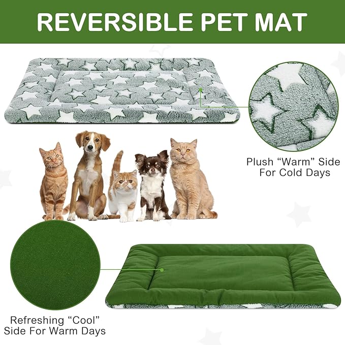 VitalCozy 4 Pcs Dog Crate Pads, Ultra Soft Warm Washable Anti-Slip Kennel Bed Mat for Pets, Reversible, Replaceable, Cozy Cage Liner for Small Medium Large Dogs and Cats(20 x 30 x 1.6 Inch,Green)