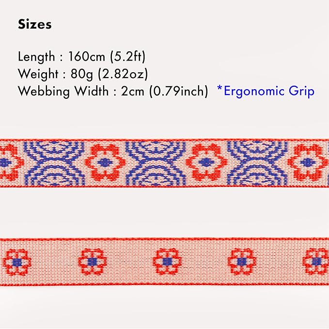 Signature Dog Leash – 63in Durable Double-Sided Jacquard Webbing, Ergonomic 0.8in Grip, Safety-Tested Hardware – Made in Korea (Basic, Scarlet Lotus)