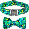 Elegant little tail St Patrick's Dog Collar, Green Cute Colver Cotton Shamrock Pet Collar Trefoil Puppy Collar Bow Holiday Adjustable Cotton Pet Collar for Small Medium Large Dogs